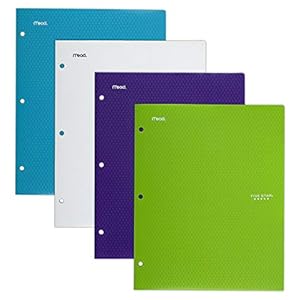 Five Star 2-Pocket Folders, 4 Pack, Plastic Folders with Stay-Put Tabs, Fits 3-Ring Binder, 11” x 8-1/2”, Assorted Trend…