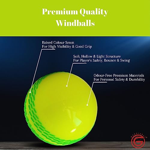 ONEGlobal Premium Windball Soft Cricket Ball, 3-FLUORO YELLOW, Standard - Image 2