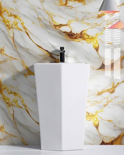 Image of KBR Self-Adhesive PVC 3D Wall Sticker Oil Proof and Waterproof, Kitchen Backsplash White Gold Stickers Wallpaper for Hotel, Living Room, Bedroom & Cafe Walls (60cm x 200cm, Pack of 1)