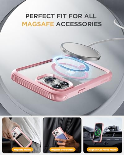 Image of Miracase Magnetic for iPhone 15 Pro Max Case 6.7'' [Compatible with Magsafe] Full-Body Military Drop Proof for iPhone 15 ProMax Case with Built-in 9H Tempered Glass Screen Protector,Pink