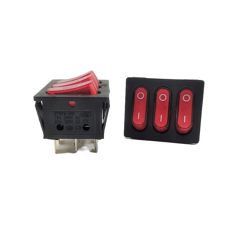On-Off KCD3 9Pin Red 16A/250V AC Light Boat Car Rocker Switch KCD3 Triple Light Switch Button KCD3-303