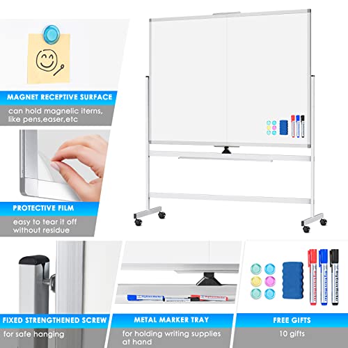 Image of Maxtek Rolling Whiteboard 60 x 48 in, Large Double-Sided Magnetic Standing