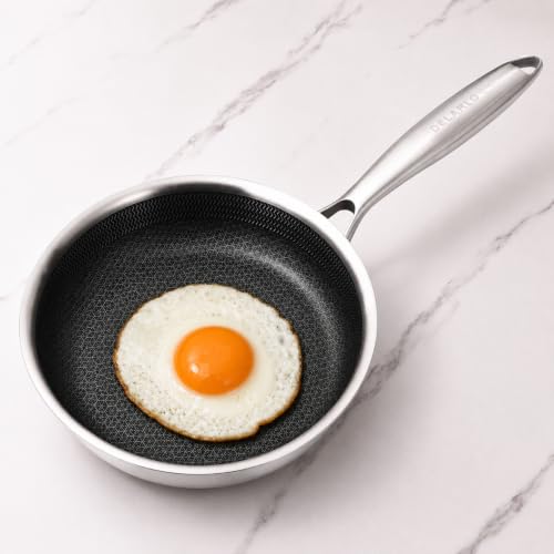 Image of DELARLO Tri-Ply Stainless Steel Frying Pan 5.6 inch Nonstick kitchen skillet | Stainless Steel Pan Cooking Heat fast and evenly Compatible with All Cooktops Dishwasher and Oven Safe