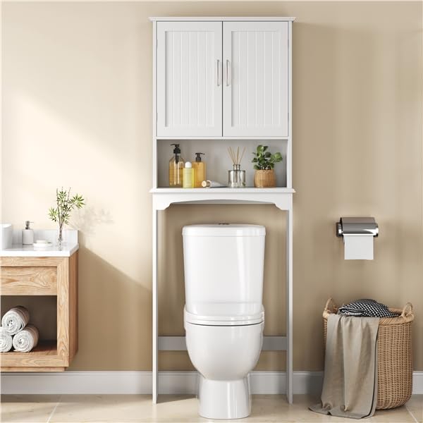 Yaheetech Over The Toilet Cabinet, Double Door Bathroom Storage Organizer, Toilet Rack with Inner...