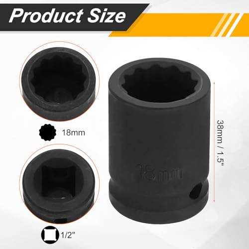 Image of HARFINGTON 5pcs 1 /2 inch Drive x 18mm Shallow Impact Socket 12-Point Metric CR-V Steel Spindle Nut Impact Flip Sleeve for Home Auto Nuts Bolts Repair