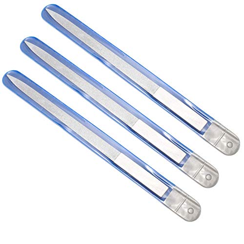 3 Pcs Diamond Nail File, Stainless Steel Nail File Metal Double Sided File Buffer For Nail Shaping 7 Inch Length #TOP2