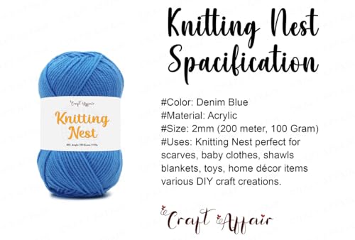 Image of Craft Affair | Knitting Nest Acrylic Yarn (200 Meter, 100 Grams, 2mm) / Woolen Yarn /Acrylic Yarn for Knitting and Crocheting-Denim Blue