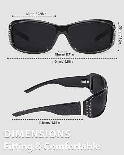 Lvioe Polarized Rhinestone Sunglasses For Womens Wrap Around Sun Glasses Uv Protection Ls010 #TOP3