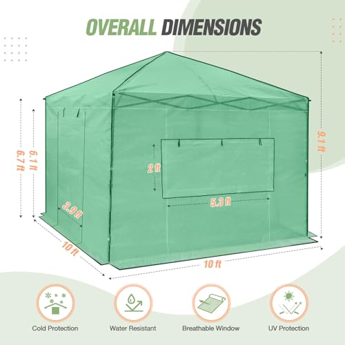 Image of EAGLE PEAK 10x10 Easy Setup Pop Up Greenhouse, Clear /Green