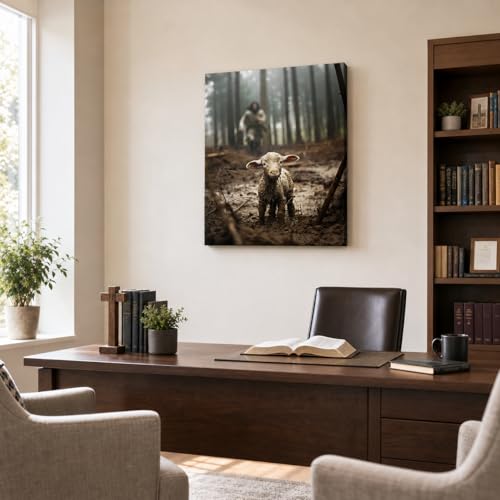 Image of GUN SUPPLIES OUTLET LLC Jesus and Lamb Canvas Wall Art Jesus Running After Lost Lamb Picture Wall Art Christian Home Decor 24x30 inch