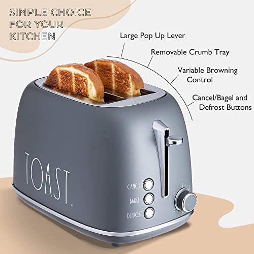Rae Dunn Retro Rounded Bread Toaster, 2 Slice Stainless Steel Toaster with Removable Crumb Tray, Wide Slot with 6 Browning Levels, Bagel, Defrost and Cancel Options, Grey - Image 5