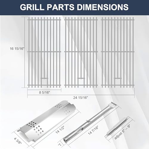 Image of Criditpid Grill Replacement Parts for Charbroil 463340516 463370519 463370516 463278418, Stainless Steel Grill Grates, Burner & Igniter, Heat Plates, Flame Carryover for Charbroil Gas2coal 463340516.
