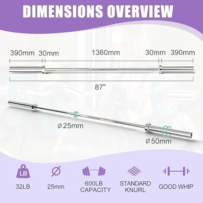 Olympic Barbell Curl Bar EZ Bar 4/5/6/7 FT Barbell Bar 300/400/500/600 Weight Capacity Strength Training Bar for Home Gym