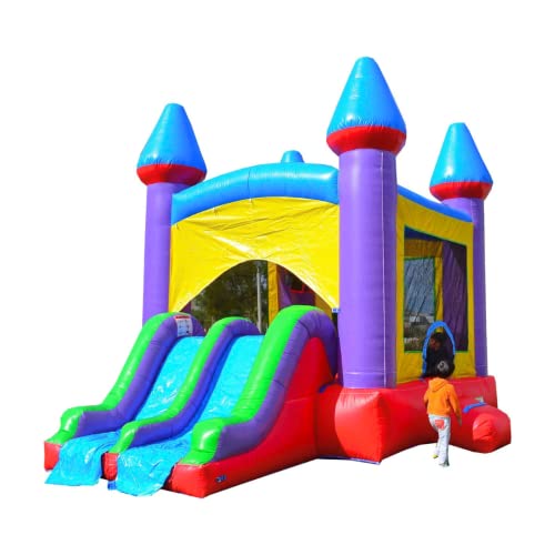 HeroKiddo Jelly Bean Castle Commercial Grade Bounce House with Dual Slide (with Blower), Kids and Adults, Basketball Hoop, Inflatable, Outdoor Indoor, Birthday Party Rental