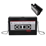 Ginddy Retro Kassette Umhängetasche Damen,90er Jahre Disco Handtasche als Radio mit Clip-Verschluss, Schräge Schultertasche aus PU Leder für 80er 90er Party Outfit & Alltag