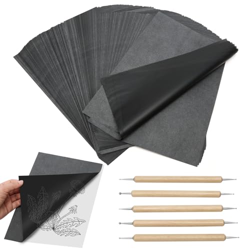 Papel de transferencia de 200 hojas, papel de calcar A4, papel carbón para trazar con 5 unidades de juego de prensa, papel de grafito negro, papel de calcar para madera, lienzo, metal, vidrio