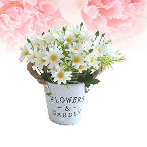 BESPORTBLE, flores artificiais, vasos de seda, grandes arranjos de margarida, pote de metal, bonsai,