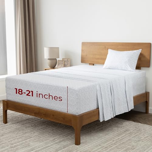 Image of Mellanni Extra Deep Twin Sheets - 3 PC Iconic Collection Bedding - Hotel Luxury, Ultra Soft, Cooling Bed Sheets - Wrinkle, Fade, Stain Resistant (Twin, Laced Sky Blue)