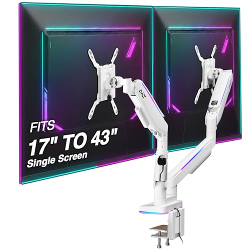 AVLT RGB Lights Dual 17”-43” Gaming Monitor Arm Desk Mount, Fits Two Flat/Curved/Ultrawide Screen up to 44lbs(20kg), Height Swivel Tilt Adjustable Stand – White