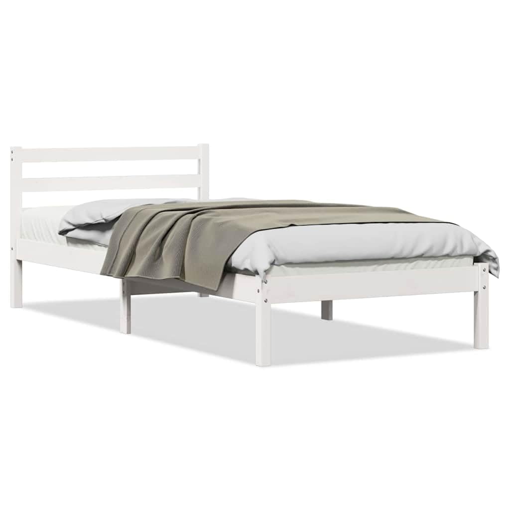 vidaXL Bed Frame White 225.5 x 85.5 x 69.5 cm Solid Pine Wood, Stylish Bedroom Furniture, Modern Bed Frame, Solid Wood, Minimalist Design, Durable Wooden Frames for Urban Living