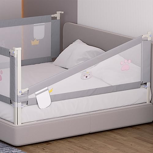 Jopassy Barrera de cama de 200 cm x 2 + 180 cm x 1, barandilla de cama para niños, altura ajustable 70 98 cm, protección contra caídas, cama para niños, barandilla de cama con red aireada, estructura