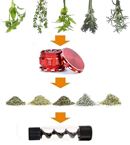 ZeroStory Herb Grinder Spice Crusher, Hand Spice Herb Grinder and Glass Tube Kit with Glass bottle, O-Rings, Cleaning Brush for Easy Storage and Carrying (6 Pack, Red)