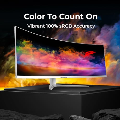 Image of Deco Gear 49 inch Curved Ultrawide 5K Gaming Monitor, 32:9, 120 Hz, 101% NTSC 100% sRGB, USB-C 65W, Adjustable, Home Office and Entertainment Workstation - Exclusive White Edition