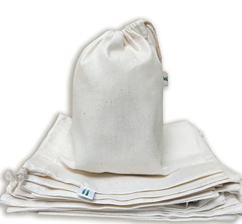 Image of 25 Pcs Drawstrings Cotton Bags Muslin Cloth Storage Reusable Pouches for Jewelry Tea Spices Herbs Fruits DIY Wedding Party Gift Bags Craft (6 inch x 4 inch, Beige)