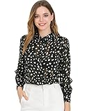 El modelo lleva la talla XS Allegra K Blusa De Lunares Semi Transparente Mangas Largas Botón Abajo Camisa De Puntos para Mujer Negro L