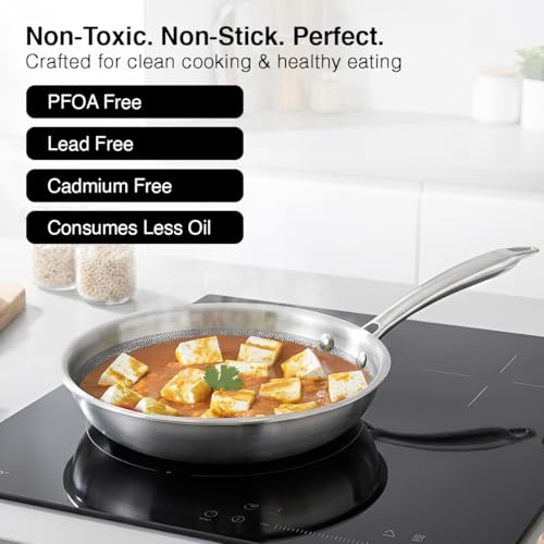 Image of Prestige 24cm /1.7L Tri-Ply Stainless Steel Hexamagic Fry Pan with Lid|Honeycomb Structure|Durability of Triply|Metal Spoon Friendly|Gas & Induction Compatible|Dishwasher Safe|Low Oil Consumption|Grey