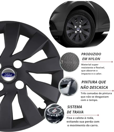 Jogo 4 Calotas Esportiva Street Preto Fosco Aro 14 FOR Novo Ka Hatch Sedan Fiesta Hatch Sedan Focus