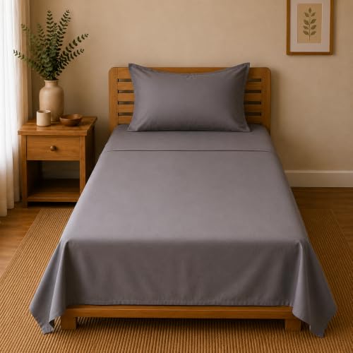 Image of Linen Home Cotton Percale Flat Bedsheet Set Single Size Charcoal Grey
