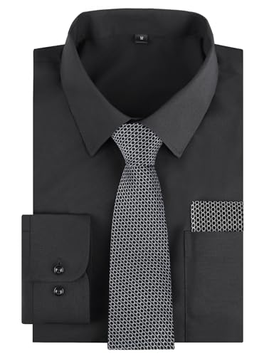 Image of Alizeal Mens 3 Pcs Long Sleeve Shirts Set | Pocket Square Necktie Perfect for Weddings Business Daily Wear