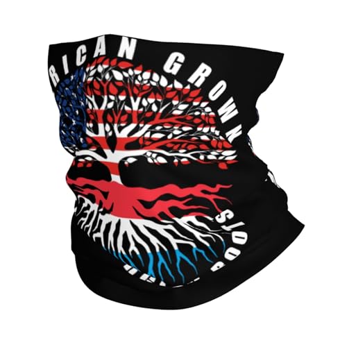 American Grown with Luxembourgish Roots Luxembourg Flag Neck Gaiter Balaclava Face Mask for Men Women Patriotic Design Seamless Bandana Cover Scarf Headwear Headband Head Wrap White