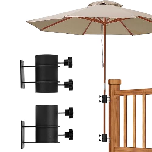 Upriver 2Pcs Patio Umbrella Holder Heavy Duty Patio Umbrella Holder Outdoor Clamp Umbrella Wall Mounted Parasol Holder for Deck Railing, Mount to Deck, Balcony or Outdoor Courtyard