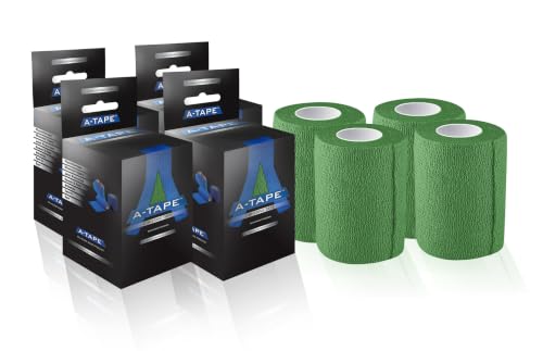 Image of A-Tape Breathable Self Adhesive Cohesive Bandage Wrap - Athletic Non-Woven for Sports, Medical Use, Injuries, Knee & Wrist Support - Suitable for Humans & Pets (Green, 7.5 cm Pack Of 4)