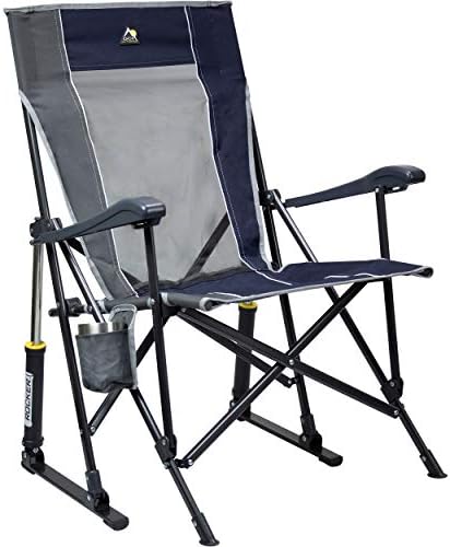 GCI OUTDOOR RoadTrip Rocker Camping Chair | Portable, Folding Rocking Chair with Solid, Durable Armrests, Drink Holder & Comfortable Extended Backrest — Indigo Blue