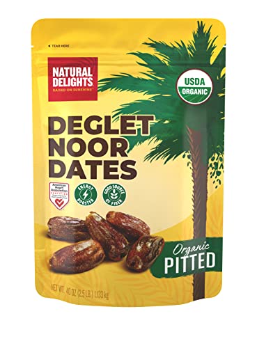 Natural Delights Organic Pitted Deglet Noor Dates – USDA Certified Organic, Non-GMO Verified, Good Source of Fiber, Naturally Sweet Fruit Snack, Perfect for On-the-Go - Organic Deglet Noor Dates Pitted, 40 oz Pouch