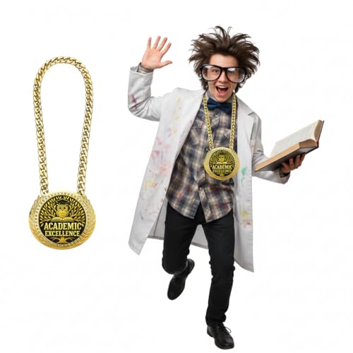 Academic Excellence Gold Chain Medal Trophy Necklace, Oversized 6" Graduate Owl Award Prize Gift for High School College Kindergarten Graduation & Celebrations Competitions, Party, Kids and Adults