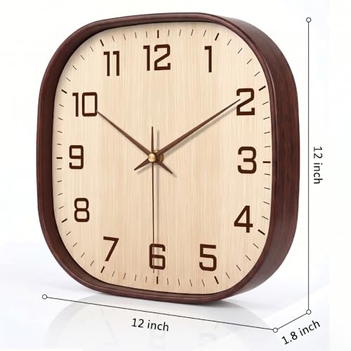 Image of STAR WORK 12 inch Inch Square Silent Non-Ticking Quartz Movement Wall Clock with Analog & Digital Display | Easy-to-Read Numbers | Modern Design for Living Room, Bedroom or Office (Cream - Brown)