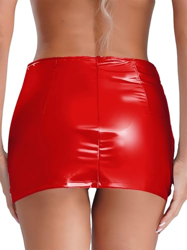 Women's Faux Leather Hip Skirts Front High Split Bodycon Mini Pencil Skirts Club Streetwear2
