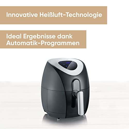 SEVERIN Heißluftfritteuse mit 6 Automatikprogrammen, Airfryer zum Frittieren ohne Fett, innovative Heißluft-Technologie für gesundes Frittieren, Schwarz/Edelstahl, FR 2430 – Bild 3