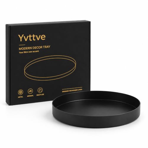 Yvttve Deko Tablett Schwarz Rund | Rundes Serviertablett Schwarz Matt Design Dekoteller und...