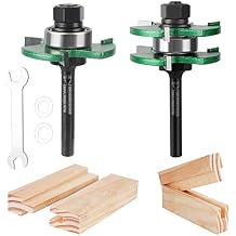 Pro Tongue and Groove Set of 2 Pieces 1/4 Inch Shank Router Bit Set 3 Teeth Adjustable T Shape Wood Milling Cutter