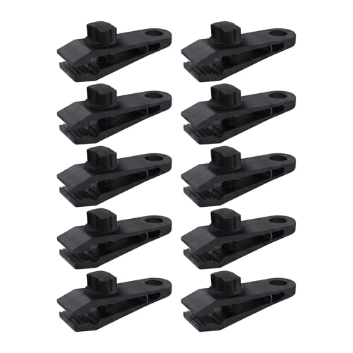 10PCS Heavy Duty Tarp Clips, Shark Style Tent Clamps with Twist Lock, Black Tarp Grip Clips for Car Covers, Camping, Awnings, Pool Covers and Outdoor Tarps