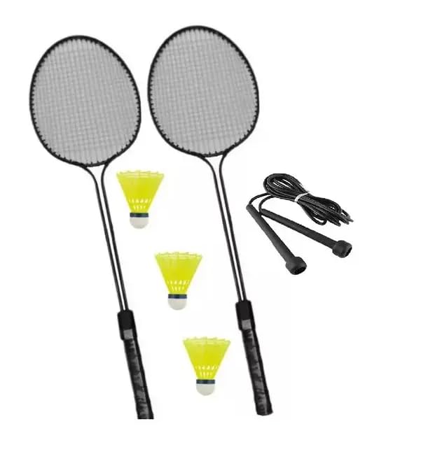 2 PC Double Shaft Racket + 3 Nylon Shuttle Cock + Pencil Skipping Rope/Badminton Kit-image-29