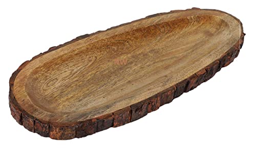 Image of Pakka Wood Handmade & Handcrafted Wooden Serving Tray (40 x 16 x 2.5 cm)- Wooden Tray Papaya Design (Wooden Serving Tray Papaya Design)