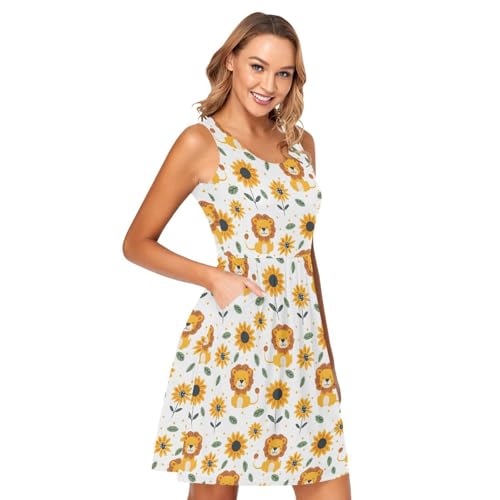 Image of ALAZA Women's Summer Dress Sun Dress Sleeveless with Pockets