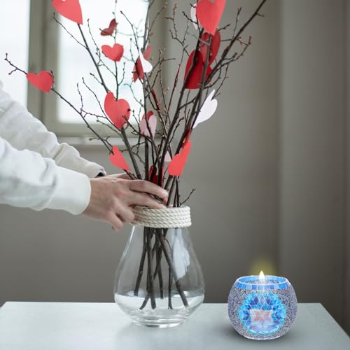 SOLUSTRE Mosaic Glass Candle Holder Romantic Nordic Glass Votive Tealight Holder Round Bowl Scented Candles Candlestick Centerpiece for Table Home Decor Without Candle Blue - Image 3