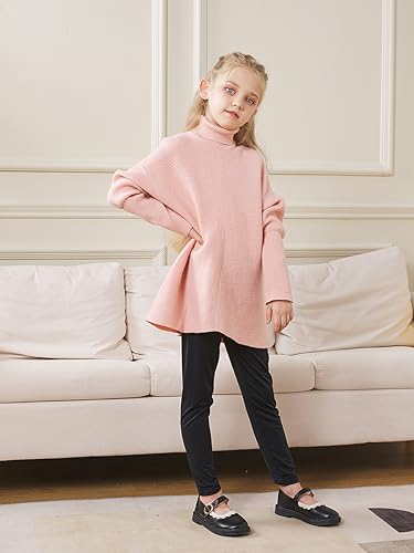 Girls Sweaters for Kids Sweater Dress 10-12 Oversized Long Sleeve Casual Asymmetric Hem Knit Jumper Dresses Tops Pink3